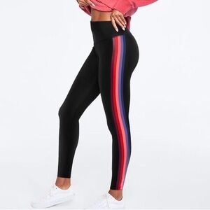 PINK Victoria’s Secret Yoga Leggings Black High Waist Rainbow Stripe Side Panel